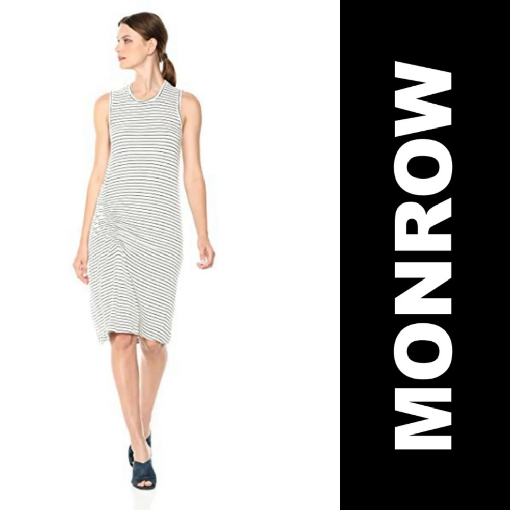 MONROW Striped Soft Stretch Knit Sleeveless Day Dress